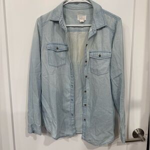 Blue Jean like button down with distressed back